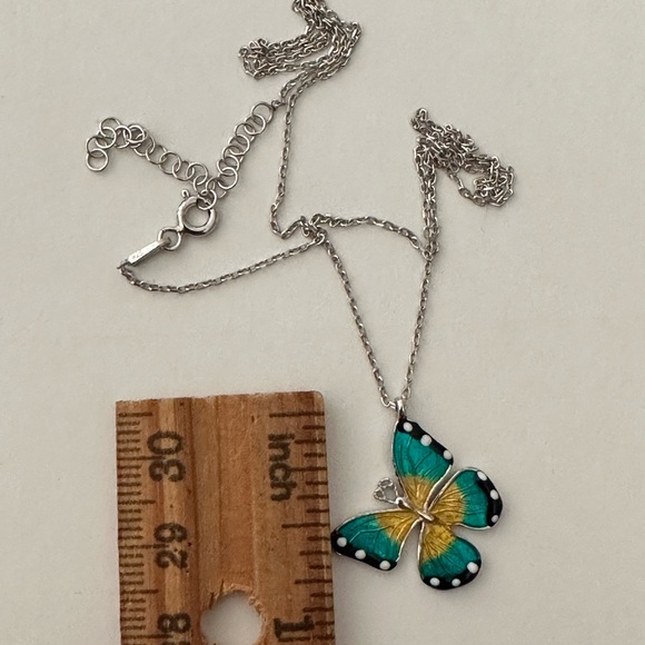 925 Silver butterfly necklace blue yellow enamel - Picture 2 of 3